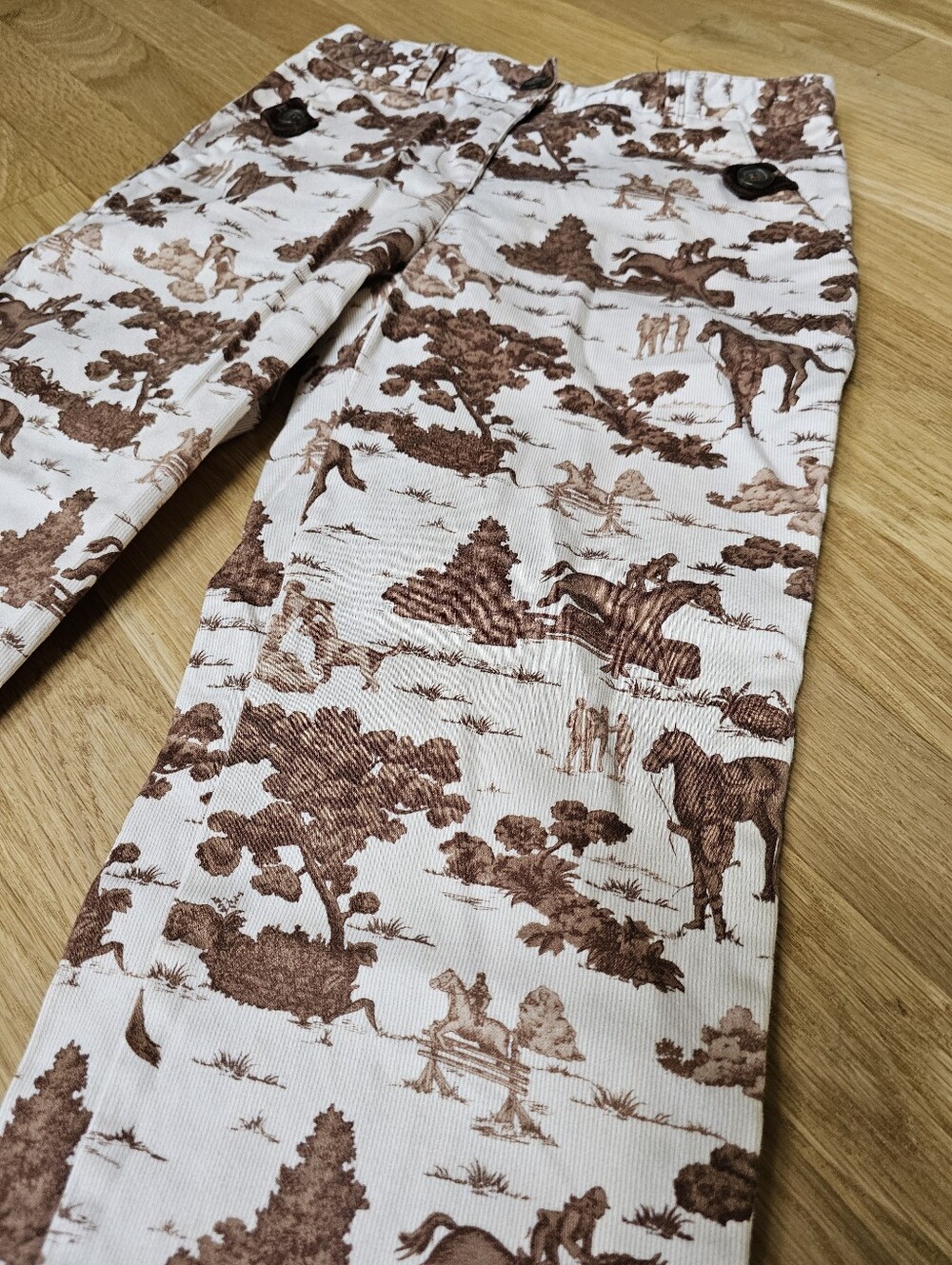 English Toile Western Equestrian Fox Hunting Crop Straight Leg Pants - Picture 4 of 9